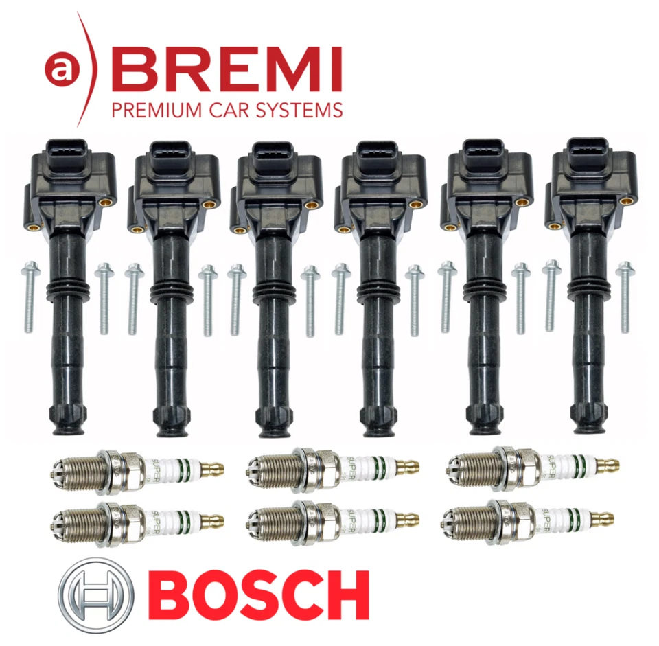 Bobina de encendido + bujía (juego de 6) OEM Bosch Bremi para Porsche 911 Boxster 99-04 Foto 2 de 2