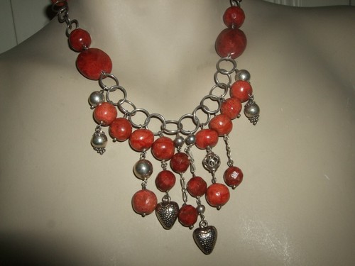 COLLANA GIOIELLO CORALLO MADREPORA ROSSO ARGENTO 925 SILVER STERLING CIONDOLO 45 - Foto 3 di 9