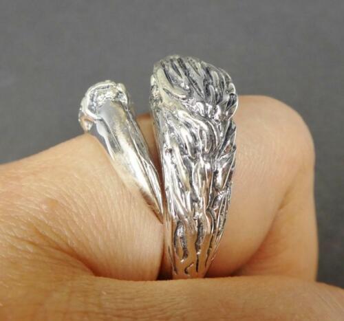 Handmade Unique Solid 925 Sterling Silver Eagle Head & Claw Wrap Ring Adjustable - Picture 3 of 5
