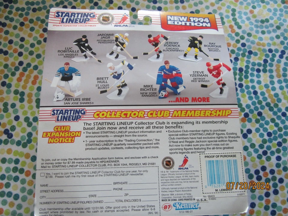 Figura Mario Lemieux Pittsburgh Penguins NHL - 1994 Kenner alineación inicial Foto 2 de 2