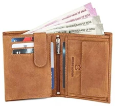 RFID Blocking Tan Hunter Vintage Leather Men's Bifold Center Flap Wallet