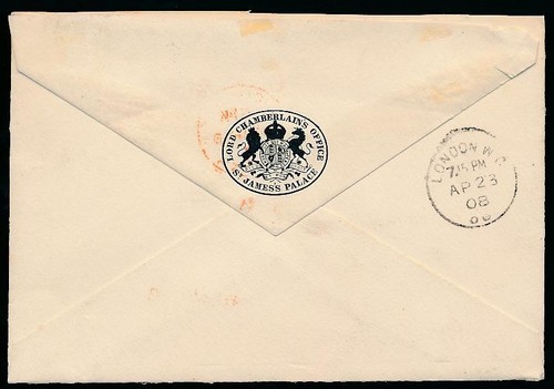 GB ROYAL OFFICIAL PAID + ENVELOPE ST JAMES PALACE 1908 LORD CHAMBERLAIN OVAL - Picture 3 of 3