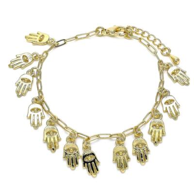 14K GOLD PLATED 8''+1'' ADJUSTABLE CHARM BRACELET WITH 12 HAMSAS DANGLING M349