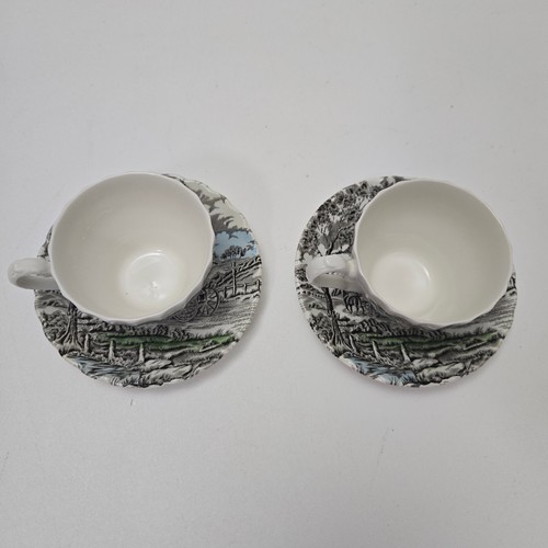 Vintage Myott Royal Mail Staffordshire Ware 2 Cups & 2 Saucers Red Roof England - Picture 3 of 9