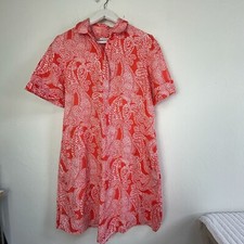 Chico's Womens Red White Paisley Print Linen Short Sleeve Shirt Dress Size 1