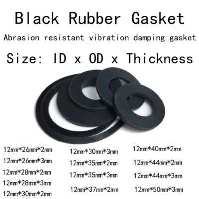 M12 Black Rubber Gasket Flat Washer Sealing Ring 26/28/30/35/37/40/44/50mm OD