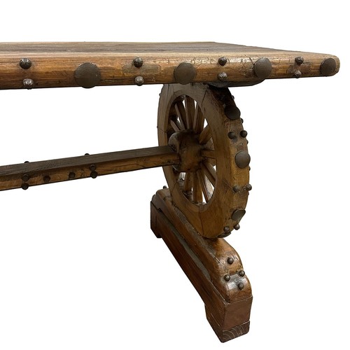 Antique Chinese Country Rusty Style Wagon Wheel Dining Table - Picture 5 of 11