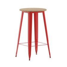 23.75" Round All Weather Bar Height Table with Poly Resin Top & Red Steel Base