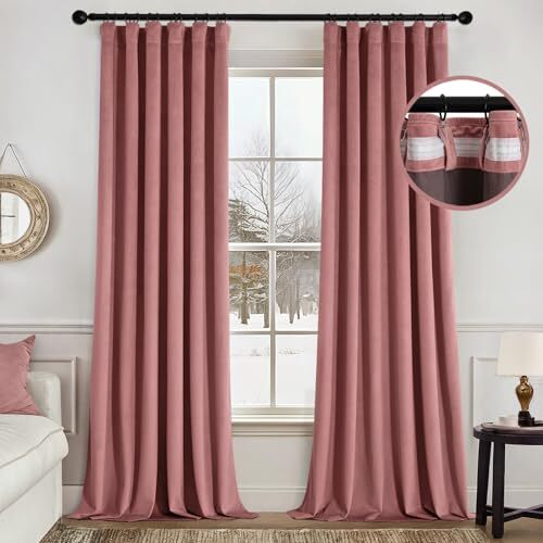 Velvet Curtains 96 Inch Long 2 Panels Set 50"W x 96"L (Pack of 2) Dusty Rose - Picture 1 of 7