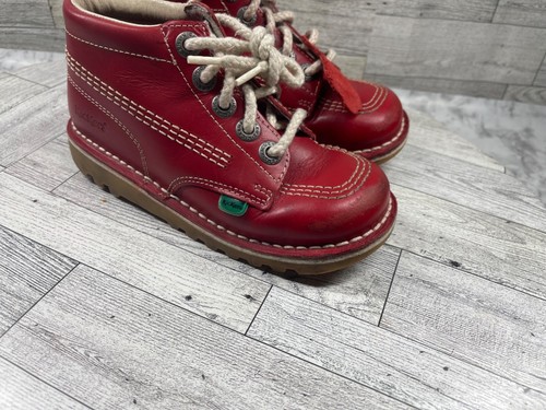 Botas Kickers Jóvenes Niños Niños 12M Hi Zapatos Originales Cuero Rojo Con Cordones Comodidad - Imagen 2 de 21