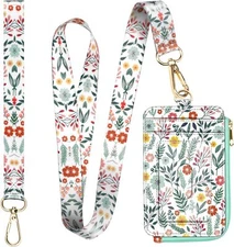 2-in-1 ID Badge Holder Wallet Credit Card Holders with Wristlet & Neck Lanyard