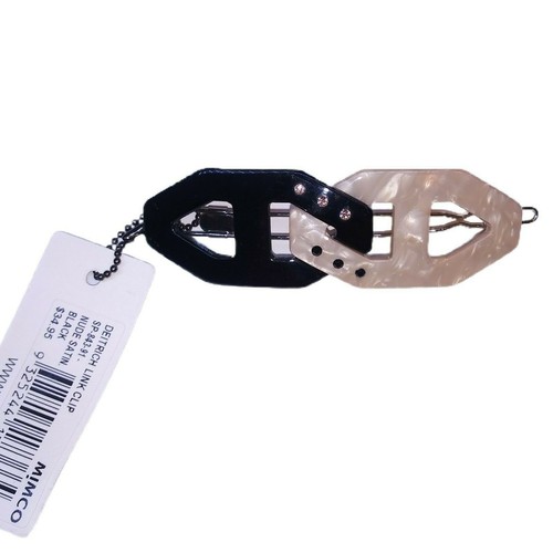Mimco Haar Deitrich Link Clip Nude Satin Black Diamond Studs Cream Shell? NOS - Bild 7 von 10