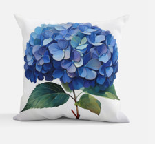 Blue Hydrangea Throw Pillow  Cottagecore Decor  14"x14" or 18"x18" Ships Free