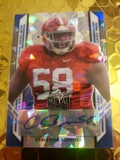 CHRISTIAN BARMORE 2021 LEAF METAL DRAFT BLUE AUTO SSP RC #/25. PATRIOTS ALABAMA 