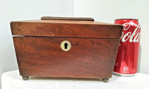Antique Tea Caddy Timber w Mother of Pearl Lock & Keyring Terrific Tea Caddy -AF - Picture 12 of 12