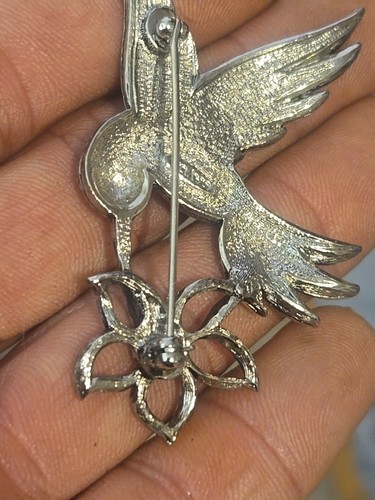 VTG 1980's AVON Silver Tone Marcasite 2.5" Purple Eye Hummingbird Brooch Pin - Picture 10 of 10