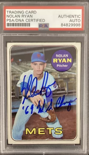 Nolan Ryan Signed 1969 Topps #533 Baseball Card Mets WS Insc PSA/DNA Auto