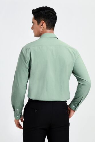 HISDERN Men's Light Green Long Sleeve Dress Shirt Regular Fit - Picture 5 of 8