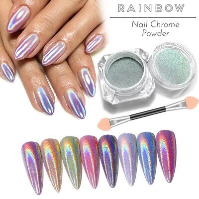 Uñas Holográficas Cromo Arco Iris Polvo Unicornio Olla Brillante Hágalo Usted Mismo Pigmento Uñas 15μm