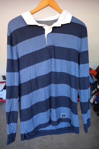 Denver Hayes blau gestreift Rugby Polo Langarm Kragen Shirt Herren Größe XL - Bild 3 von 12