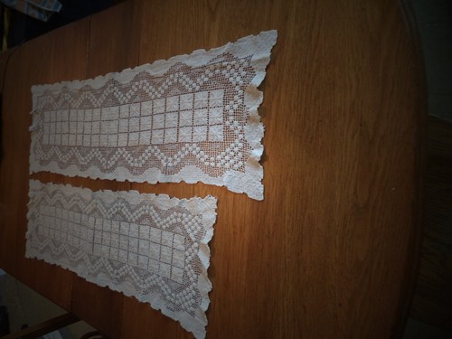 2 VINTAGE OFF WHITE TABLE RUNNERS DRESSER SCARVES MAYBE CROCHET RECTANGLE - Picture 2 of 18