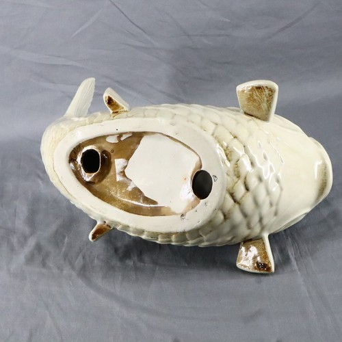 Keramik Koi Fisch Vase Übertopf Landschaft Garten Skulptur Creme Antik Weiß - Bild 12 von 22