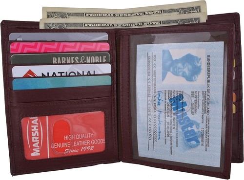 Men's Genuine Leather Bifold Wallet Hipster Credit Card ID Holder RFID Blocking - Picture 2 of 8