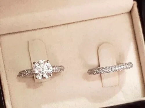 2Ct Round Cut Moissanite Engagement Wedding Ring Set 10K Solid White Gold - Bild 3 von 4