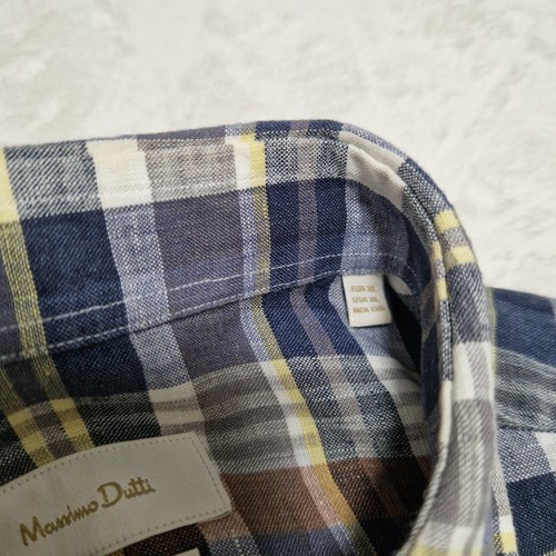 Massimo Dutti Shirt Mens XL Multicolor Plaid 100% Linen Long Sleeve Breathable - Picture 9 of 13