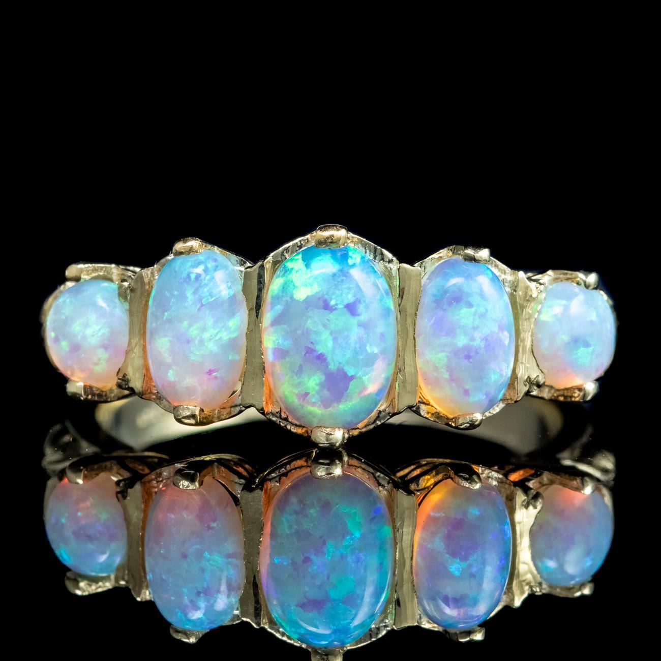 VICTORIAN STYLE OPAL FIVE STONE RING - image 2