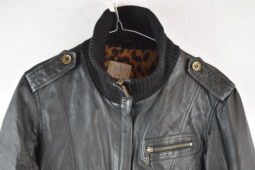 Giacca di pelle nera OASIS taglia UK 14 donna 40 full zip vera pelle - Foto 2 di 10