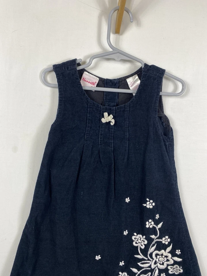 Vestido Nannette Lepore Niñas 5 Negro Pana Blanco Floral Vintage Años 90 Y2K Jersey Foto 4 de 4