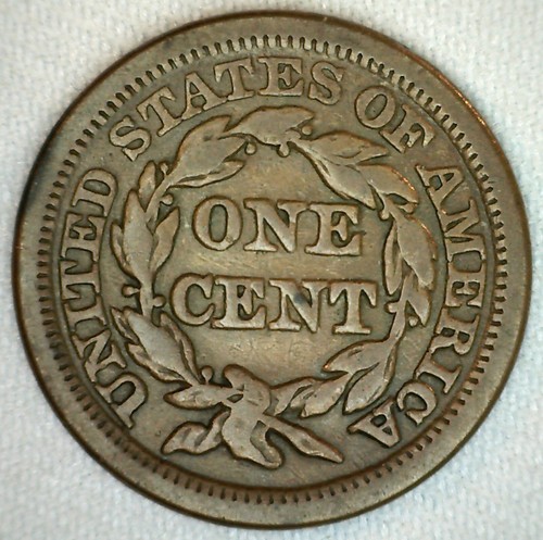 1853 USA Braided Hair Large Cent Copper Coin 1c USA vg Very Good - Bild 2 von 2