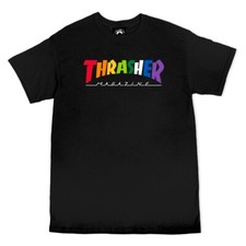 Thrasher Magazine RAINBOW SKATE MAG LOGO Skateboard T Shirt BLACK