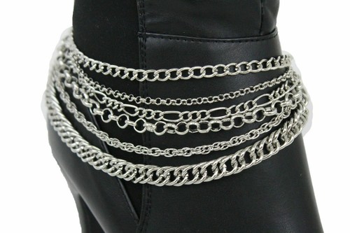 Hot Women Boot Bracelet Silver Metal Chain Shoe Charm Multi Strand SET PAIR 2PCS - Picture 21 of 24