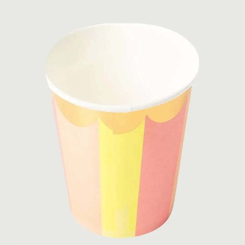 Pastel Rainbow Candy Stripe Gold Edging Paper Cups 8pk Party Table Settings - Picture 3 of 3