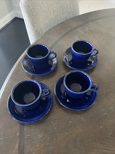 4 Fiesta Cobalt Blue Cup and Saucer Fiestaware Homer Laughlin Coffee Tea Set - Picture 8 of 8
