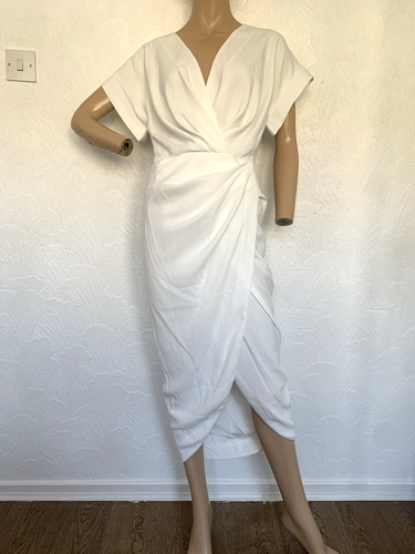 RHEA COSTA £1170 White Midi Dress Wedding Special Occasion Ball Gown UK 10 NEW - Picture 5 of 17