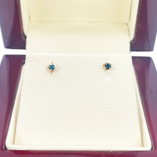 18ct Rose Gold & Natural Round 4-Claw Blue Diamond Children's Earrings 0.05ct