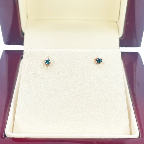 Kinderohrringe 18 kt Rotgold & natürliche runde 4 Krallen blauer Diamant 0,05 kt - Bild 1 von 7