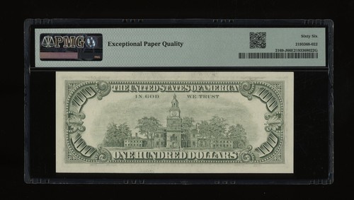 DBR 1981 $100 Kansas City Gem Fr. 2169-J PMG 66 EPQ Serial J03475024A - Picture 2 of 2
