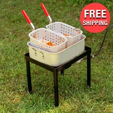 Liquid Propane 18 Qt Outdoor Aluminum Dual Basket Fish Deep Fryer Cooker Kit Pot