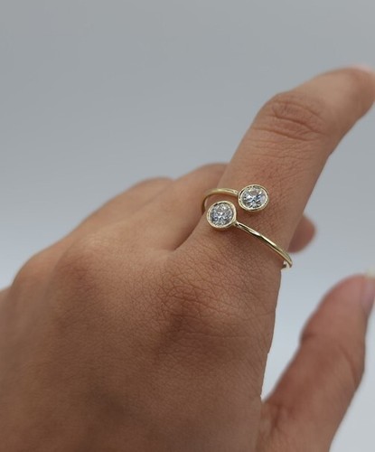 14Kt Gold 0.60Ct 2 Stone Bezel Lab grown Diamond Ring - Picture 2 of 6