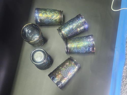 Imperial Grape Carnival Glass Water Set w/6 Tumblers Excellent Condition Blue - Picture 6 of 15