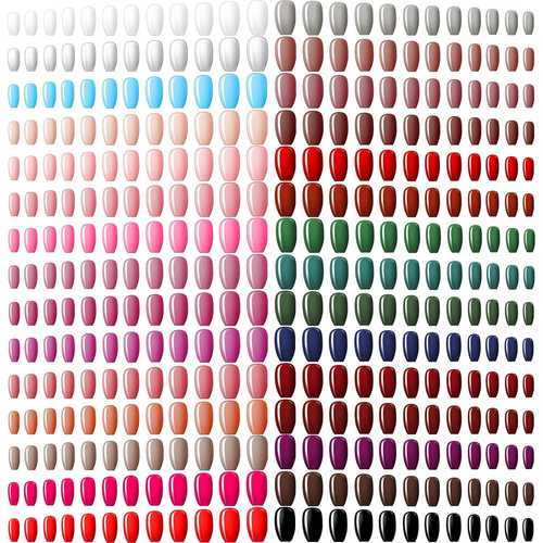 720 Pieces 30 Sets Medium Square Press on Nails Glossy Fake Nails Solid Color Ar - Picture 8 of 12