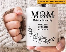 Personalized Mom Flower Mug Custom Kids Name Gift Cup Mothers Day Gift For Mom K
