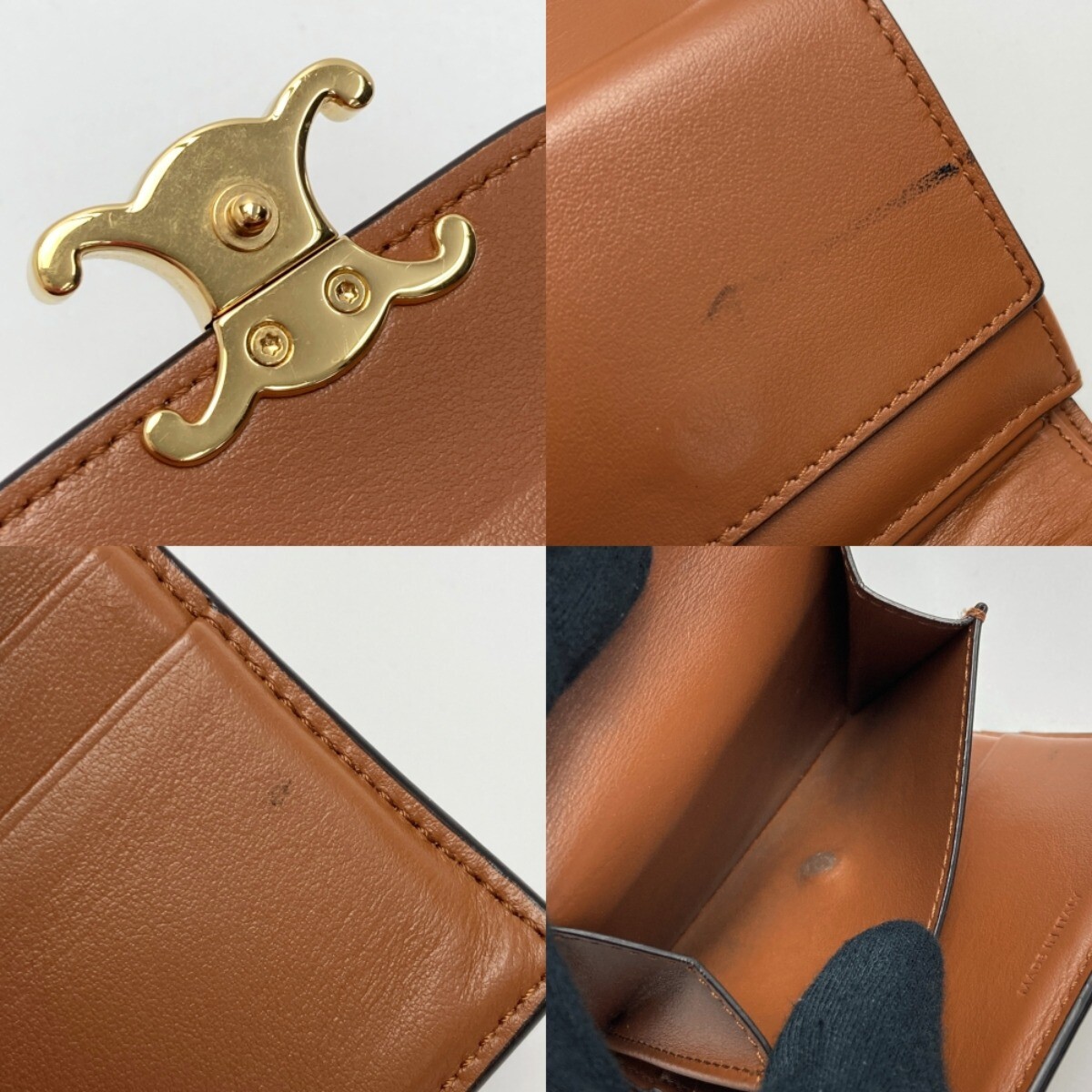 Celine Triomphe Small Wallet Natural Trifold Canvas Leather