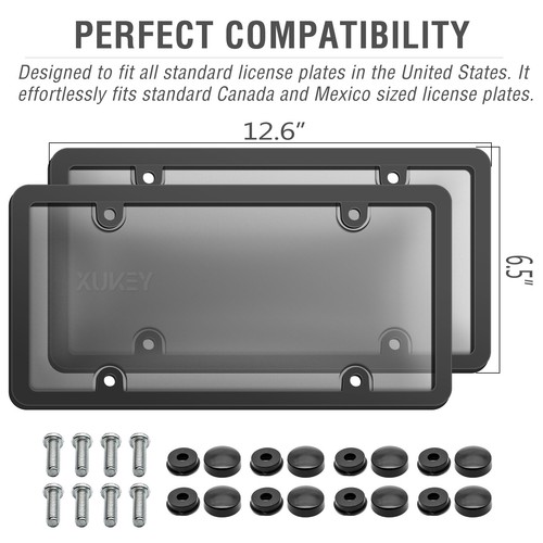 2 Universal Black License Plate Frame Tag Cover Screw Caps Protector Car Truck- - Picture 2 of 8
