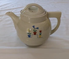 Vtg   Hall China  Tulips  Drip-O-Lator Coffee Pot 8"Hx10"W Excellent Cond Beauty