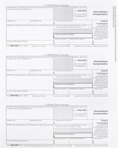 1099 NEC 2024 Tax Forms 3 Part Laser Tax Forms Kit,15 Pack of Federal/State C... - Picture 4 of 7